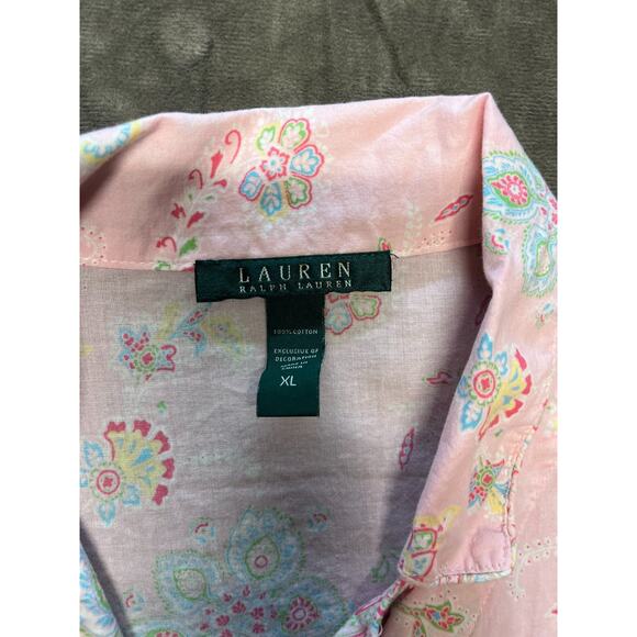 Lauren Ralph Lauren Pink Paisley‎ Lightweight 100% Cotton Button Front Shirt XL - Picture 5 of 7